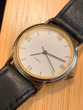 Classic Gold Tone Watch Roman Numerals Black Strap 30mm