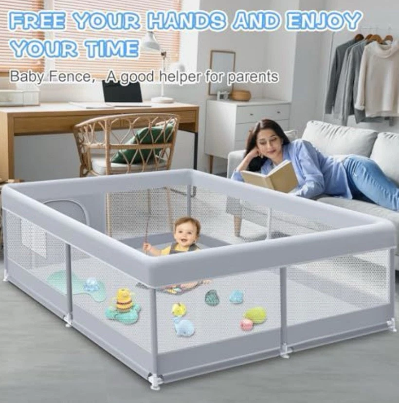 Parque infantil portátil de 50x50 pulgadas con puerta y cerca de seguridad para niños pequeños Foto 2 de 3