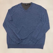 Calvin Klein Blue V Neck 100 Merino Wool Sweater Men's XL Fine