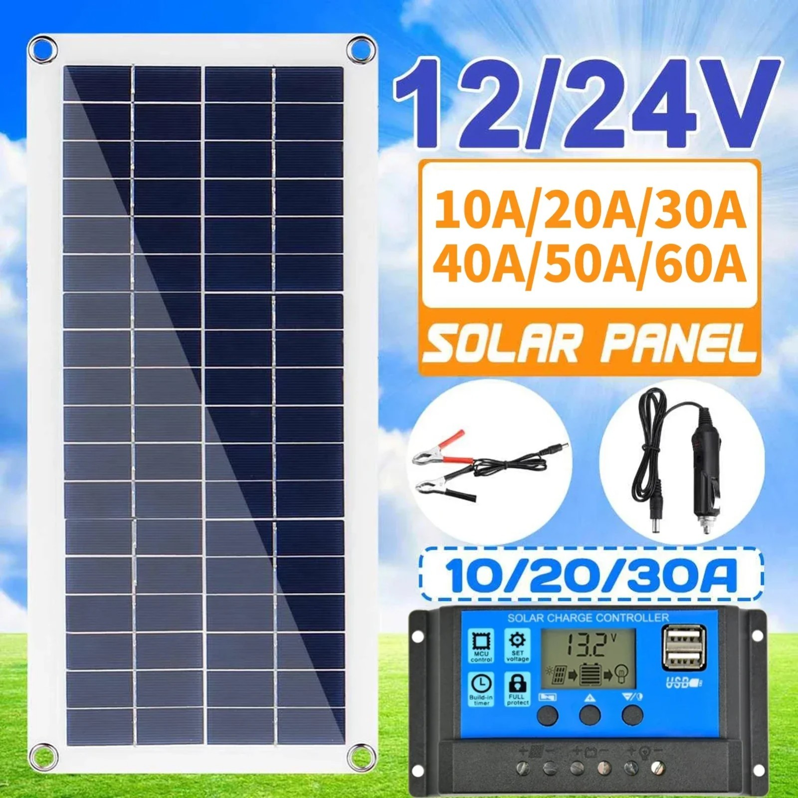 Solar Panel 12V Solar Cell Controller for Phone RV Car Outdo