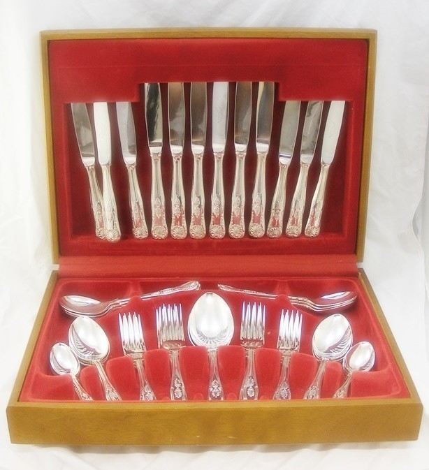44 Piece Vintage Silver Plate Canteen Cutlery Set 6 Settings Kings