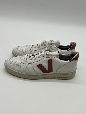 Veja V-10 Women s Sz 10 White Pink Leather Fashion Lace Up Sneakers Shoes