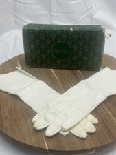 Vintage Authentic GUCCI Genuine Leather Gloves White Size 6.5 Women's With Box