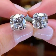 4Ct Simulated Diamond Cushion Solitaire Stud Earrings 14K White Gold Plated
