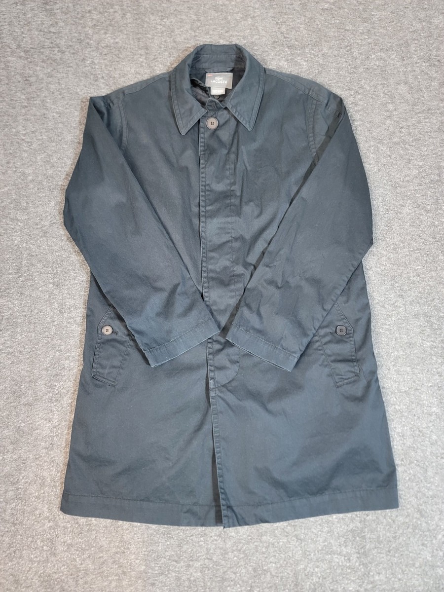 Vtg 90's Lacoste Men’s 48/3 Black Trench Coat Jacket Mac Overcoat Devanlay Rare