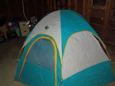 Teal/Gray/Yellow 2-Person Dome Tent Polyester 1 Door 1 Window Mosquito Net