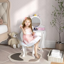 Image of Kids Dressing Table with Mirror and Stool, Unicorn Design, for Ages 3-6 Years