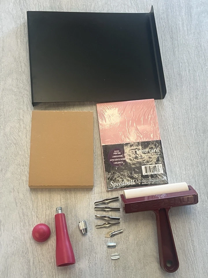 Speedball Deluxe блок печати набор Brayer чернила скамейка крюк триммер без коробки новый - Изображение 3 из 3