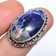 Sodalite Gemstone Band Ring Size 925 Sterling Silver