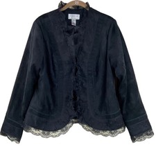 Vintage Victor Costa Occasion Black Jacket Size M Faux Suede Lace Formal