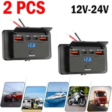 2PC 12-24V USB Car Charger Socket Panel QC3.0 & PD Outlet for RV W/LED Voltmeter