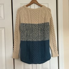 L.L. Bean Signature Women's Cable Knit Sweater Fisherman, Chunky Knit, Size S