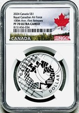 2024 $1 CANADA SILVER DOLLAR PROOF NGC PF70 MAPLE LEAF AIR FORCE FIRST RELEASES