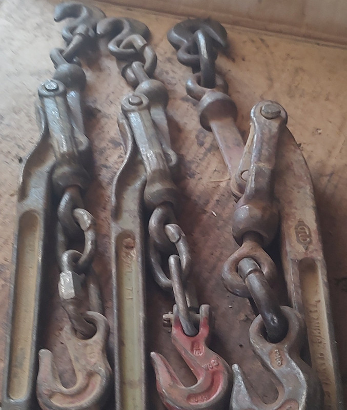 Set of 3 Lever Type Load Binders w/ Chains & Hooks