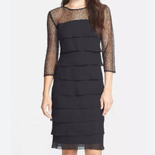 Jeanne Alexander Evening Dress 16 Black Sequin Mesh Tiered Special Occasion New 