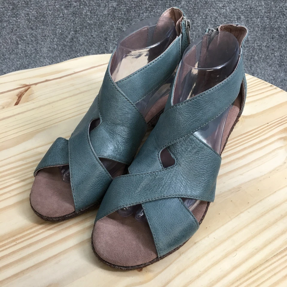 Sandalias Bussola Mujer 39 Gladiador Azul Cuero Peep Toe Bloque Tacones Informales Foto 3 de 4