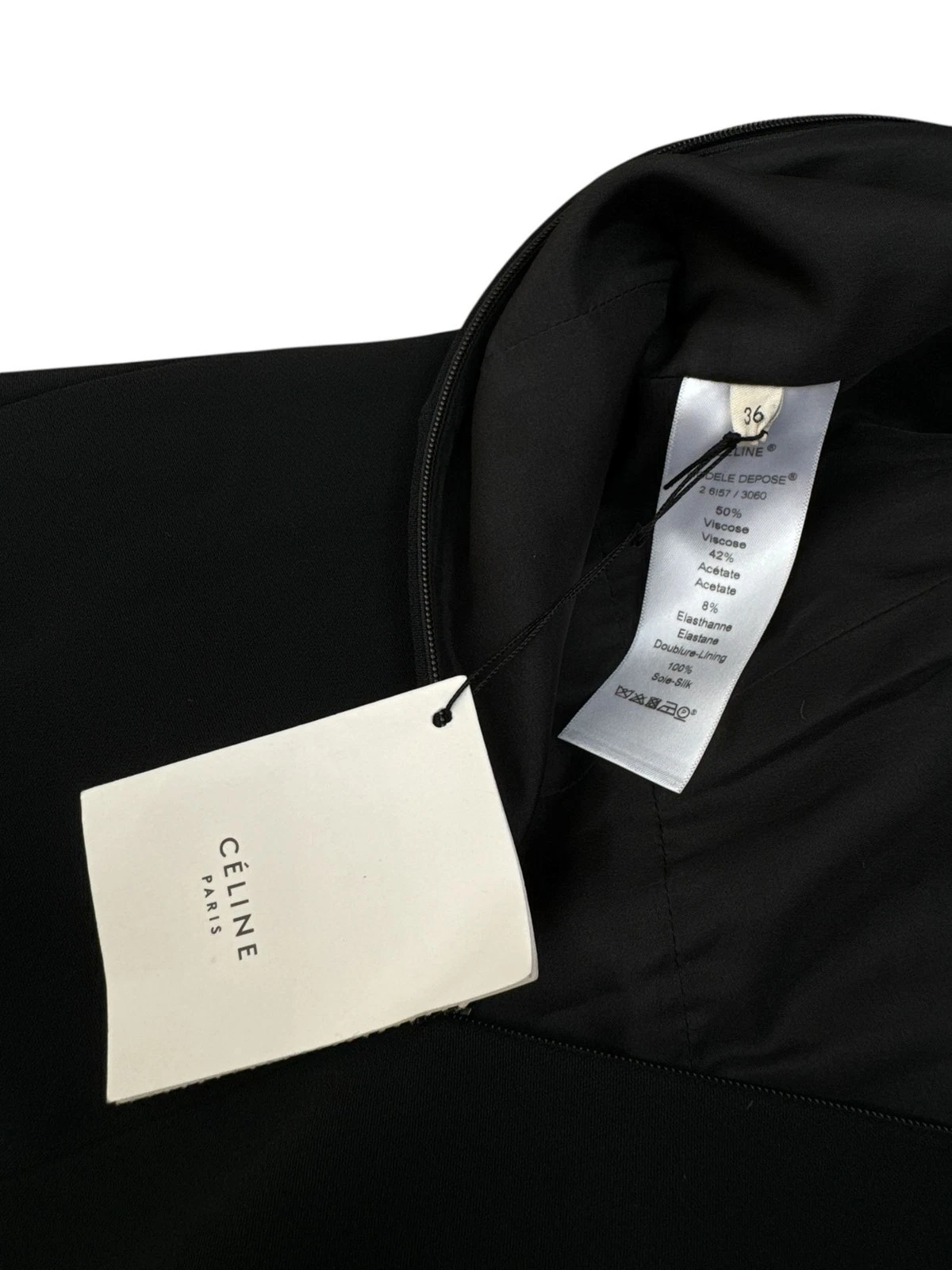 Abito Celine by Phoebe Philo nero strutturato manica lunga taglia 36 (veste dalla XS alla S)