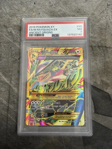 2015 POKEMON XY ANCIENT ORIGINS #98 FULL ART/M RAYQUAZA EX PSA 7