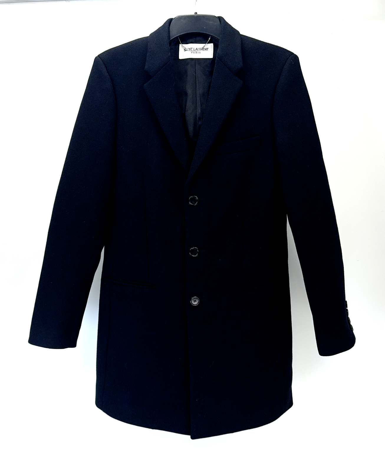 Saint Laurent Cappotto Uomo Slim Fit Lana Soprabito Uomo Taglia 46 Nero Nuovo