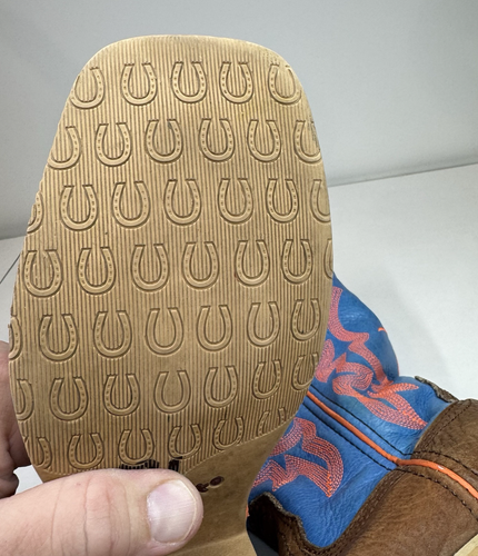 Twisted X Youth Cowboy Boots YHY0001 Brown Blue Leather Neon Stitching Size 3M - Picture 7 of 11