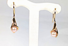 14K Gold Drop Pearl Earrings,1-1/4'' Long