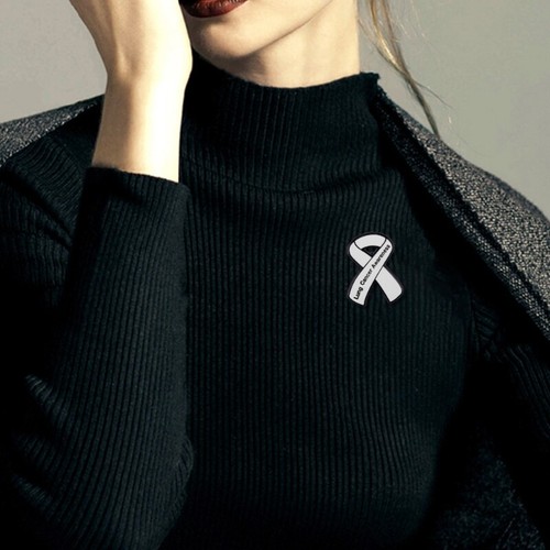 White Ribbon Lapel Lung Cancers Awareness Brooches Coat Shirt Sweater Safety Pin - Picture 3 of 8