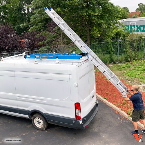H1 3 Bar Steel Ladder Roof Rack w/Roller Fits: Ford Transit High Roof 2015-On - Picture 4 of 12