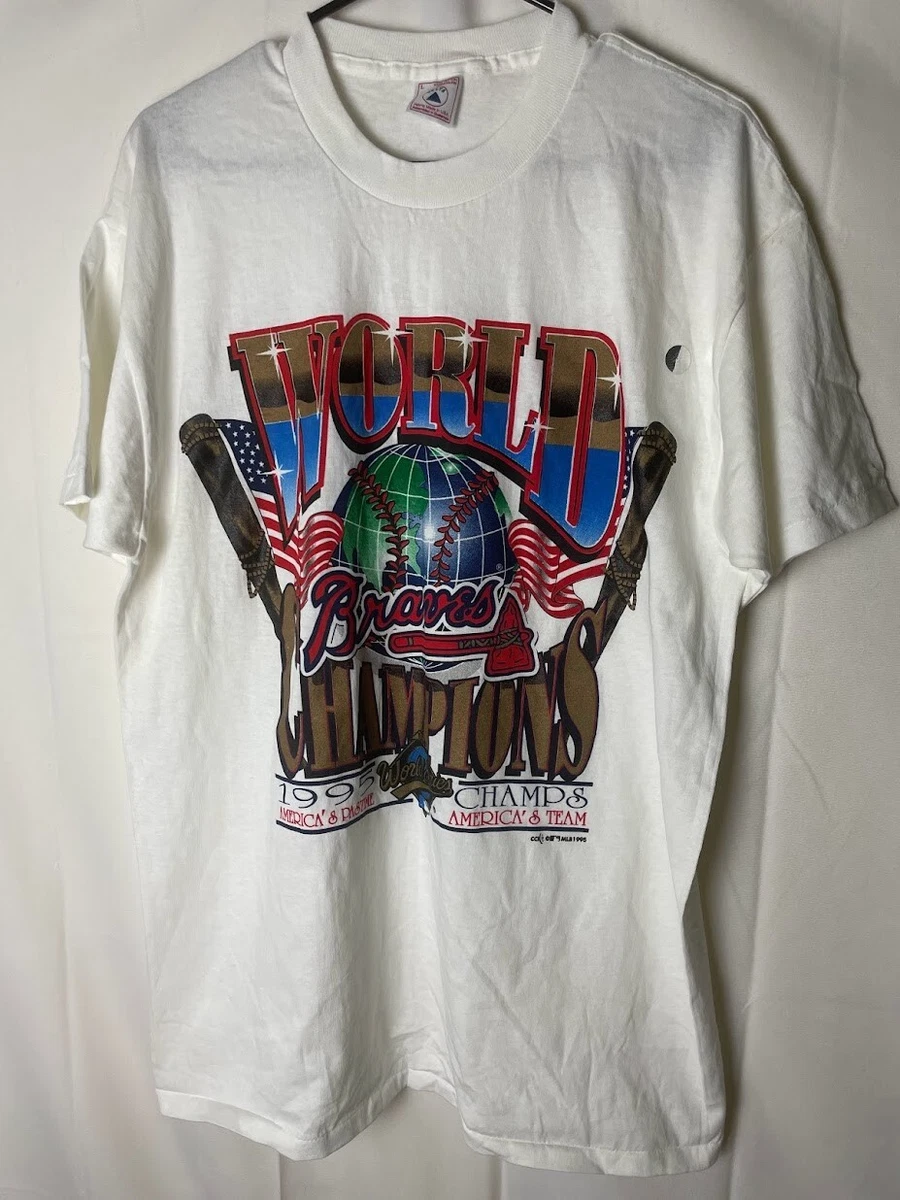 Vintage Atlanta Braves 1995 World Series Champions T Shirt White Size Large