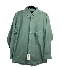 New Chaps Oxford Dress Shirt Men 15.5 32/33 Green Pinpoint Wrinkle Free Oeko-Tex