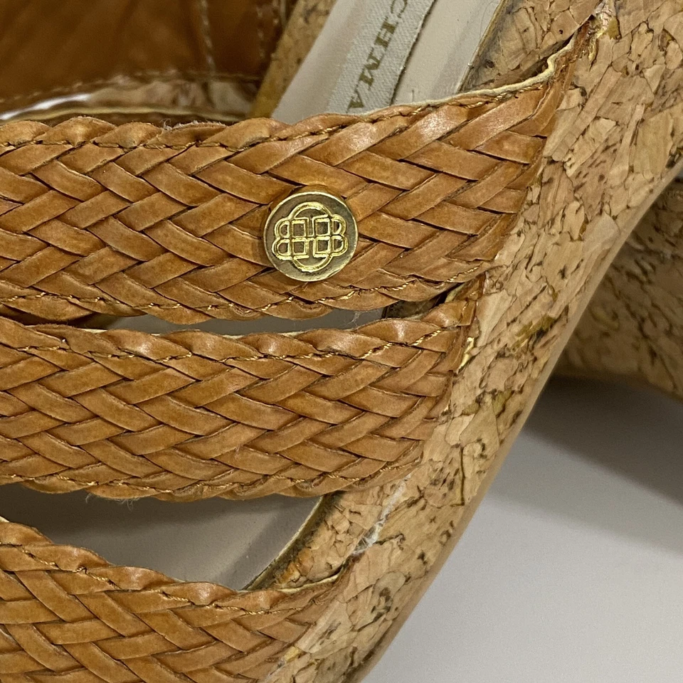 Dana Buchman Women's Wedge Platform Sandals Size 8 MED Tan Woven Cork Heels EUC - Image 4 of 4