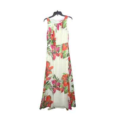 Eliza J Tropical Hawaiian Floral Maxi Chiffon Dress Size