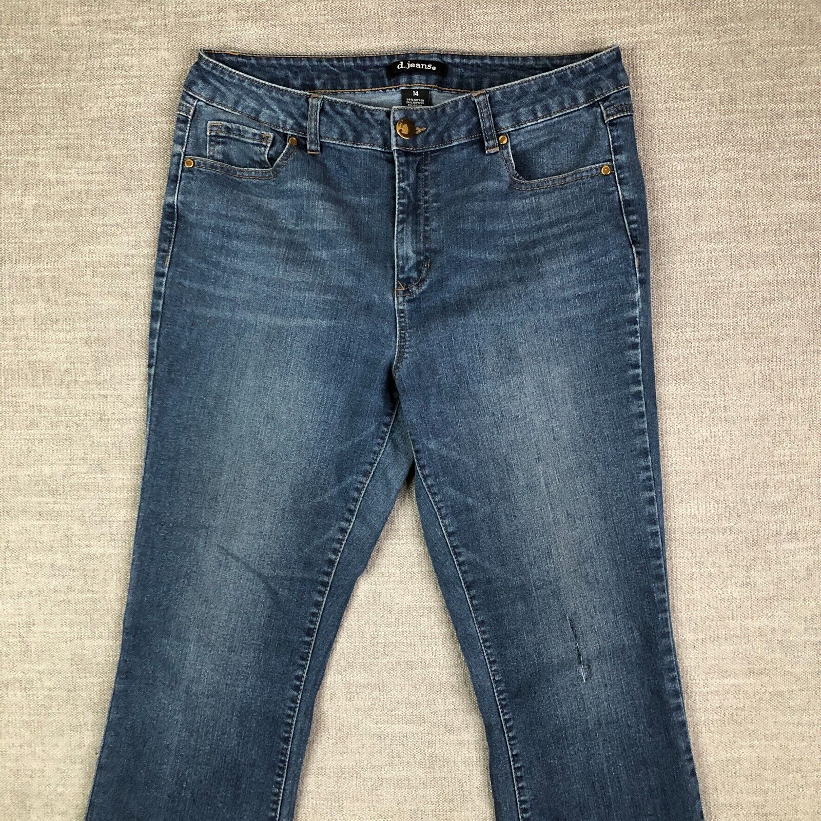D Jeans Womens 14 Blue Bootcut Medium Wash Mid Rise Stretch Denim Distressed