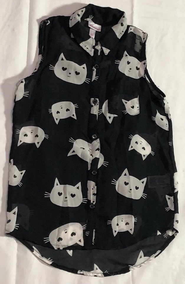 Xhilaration 背心上衣女孩 SP 6-6x 全印猫巫婆哥特嬉皮垃圾 — 第 4/4 张图片