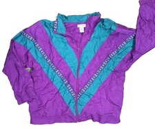 Vintage 80s 90s Lavon Cheerful Co. Track Jacket Color Block Aztec Purple Teal