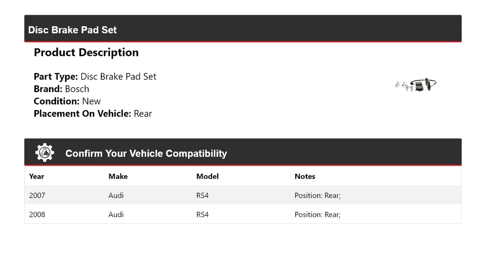 For 2007-2008 Audi RS4 Bosch Blue Ceramic Brake Pads with Hardware Rear — 第 2/4 张图片