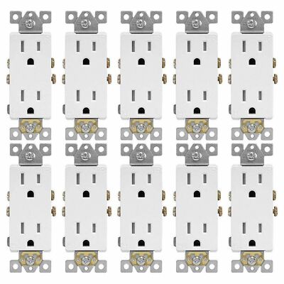 Outlet Decora Duplex Receptacle 15 Amp 125 Volt Tamper Resistant White 10 pack