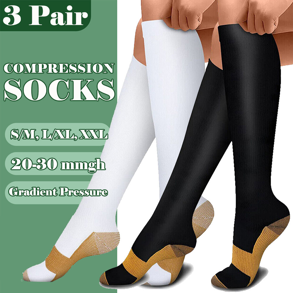 SAOLA 3x Calze a Compressione Rame 20 30 mmgh Completa Suola Ammortizzata Calze Sportive XL