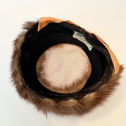 VTG 1950s Paul Beusam Custom-Designed Brown Mink Fur Women's Hat w/ Satin Bow - Picture 9 of 12