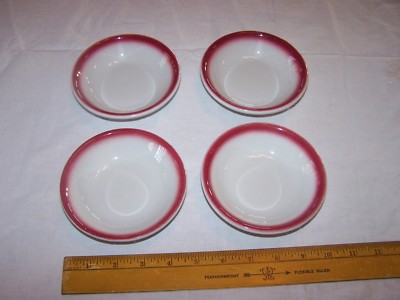 Shenango China Interpace Dessert Bowls Magna Set Of 4 White Avocado Trim 70s Vintage Dishes Modern Angular Bowls Restaurant Ware