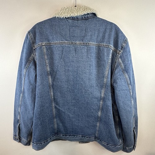 Mens Levi’s Blue Wash Sherpa Denim Jean Quilted Sleeve Trucker Jacket Large - Picture 9 of 18