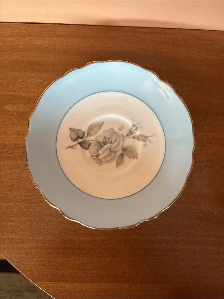 Taza de té, platillo y plato Crown Staffordshire de colección hueso fino China Inglaterra azul teniente Foto 3 de 4