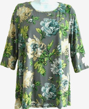Kim & Co Fresh Peonies Print Brushed Venechia Tunic-top- Grey multi- XS-10-12