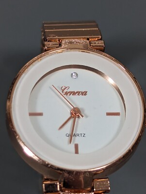 Geneva White Dial Round Rose Gold Tone Case Stainless Steel Stretch Band Watch