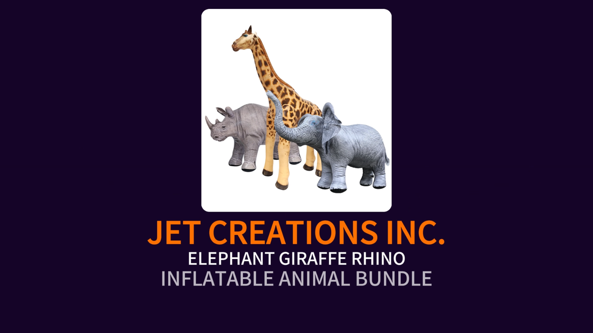 Jet Creations 3-Pack Inflatable Animals – Elephant, Giraffe, Rhino 