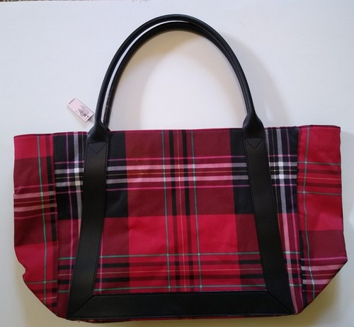 Victoria's Secret Limited Edition Tote Plaid Bag Red Black Plaid W/Floral - 第 3/6 張圖片