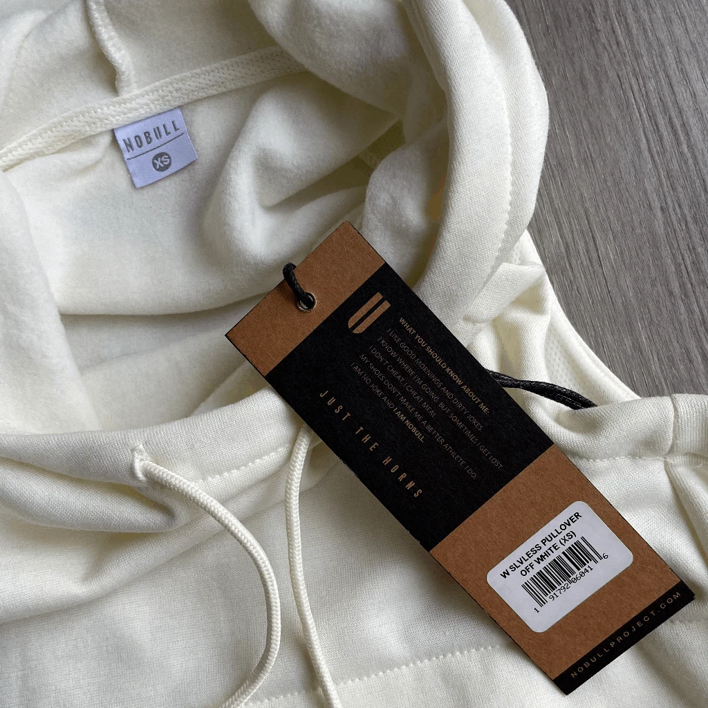 OFF WHITE Felpa con cappuccio senza maniche Nobull nuova con etichette in bianco sporco XS