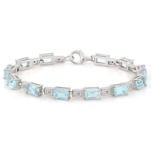 LOVELY 10.67 CARAT BABY SWISS BLUE TOPAZ & DIAMOND 925 STERLING SILVER BRACELET - Picture 1 of 2