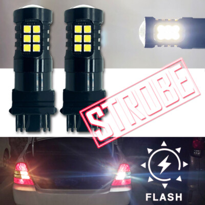 2x 3157/3156 White Strobe/Flash Blinking for Rear Brake Tail Stop Light Lamps