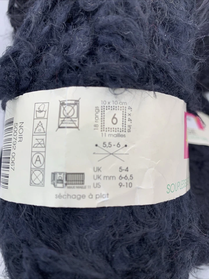 Lote de 4 novelos Phildar Neige fio Tactel preto noir 1,76 oz/50 g Dupont Laine - Imagem 3 de 4