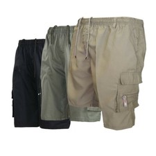 Mens Cargo Elastic Waist Shorts Pockets Cotton Combat Casual Work Shorts Pants